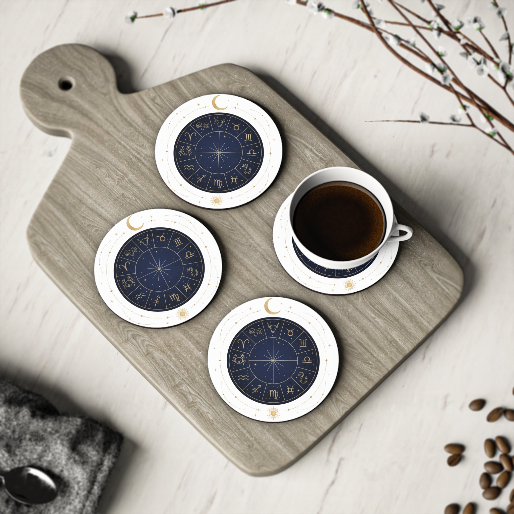 Zodiac Constellation Coasters — Astrological Sign Drink Coaster Set