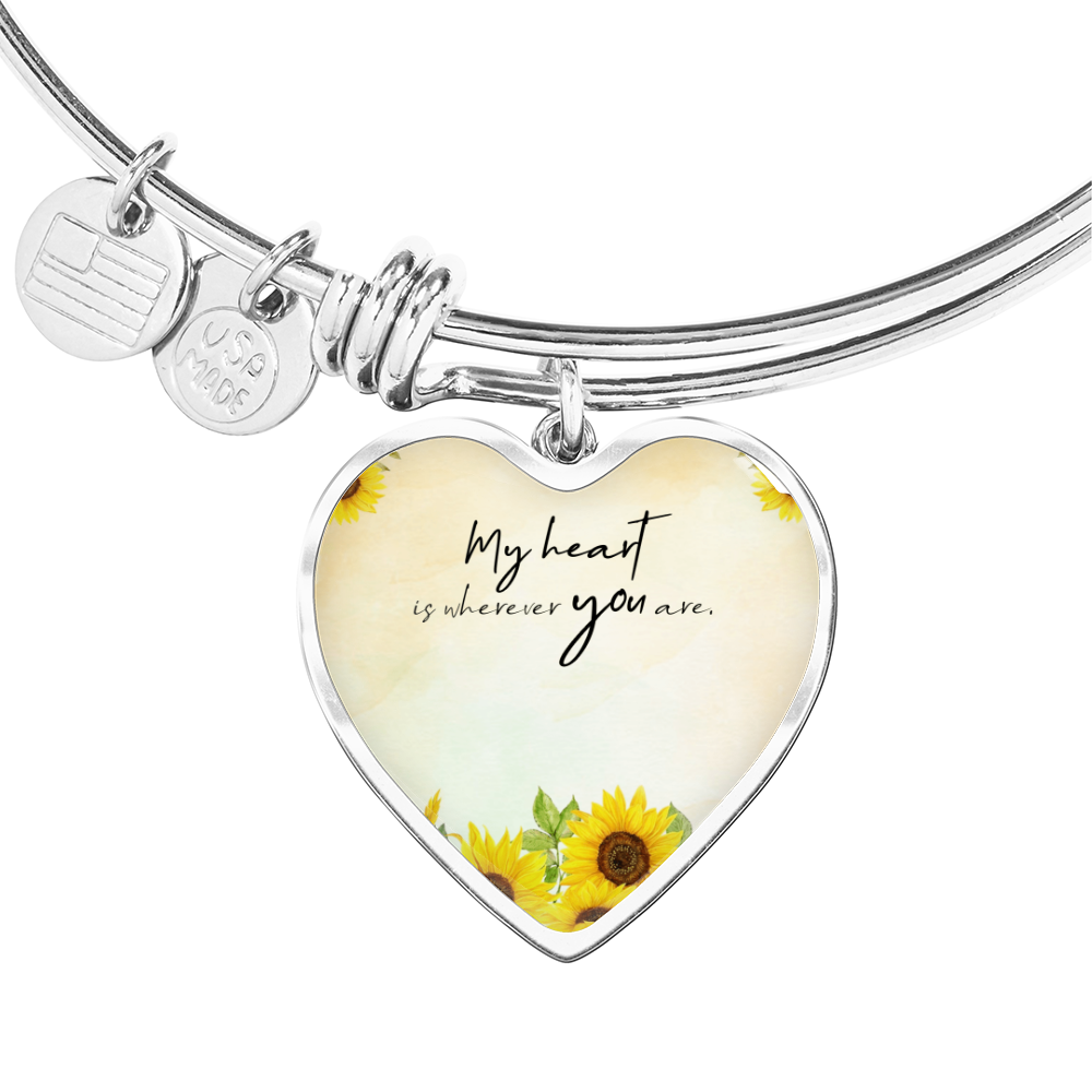 Personalized Heart Bangle Bracelet: Sunflower Love