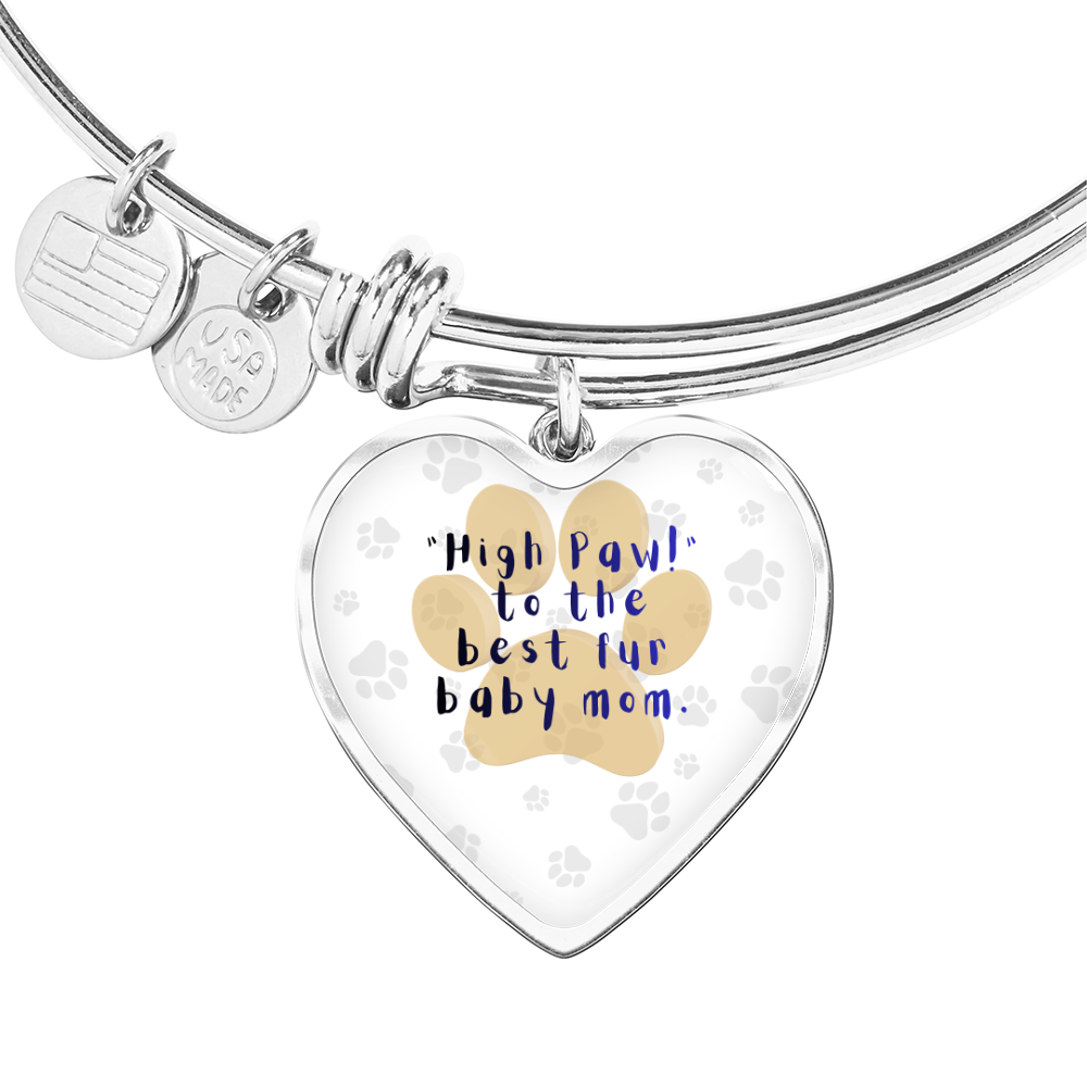 Personalized Heart Bangle Bracelet: High Paw Fur Baby