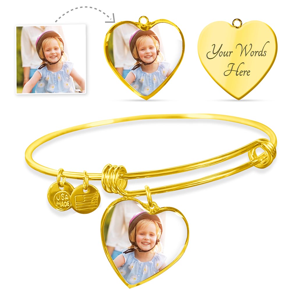 Personalized Heart Bangle Bracelet: Sunflower Love