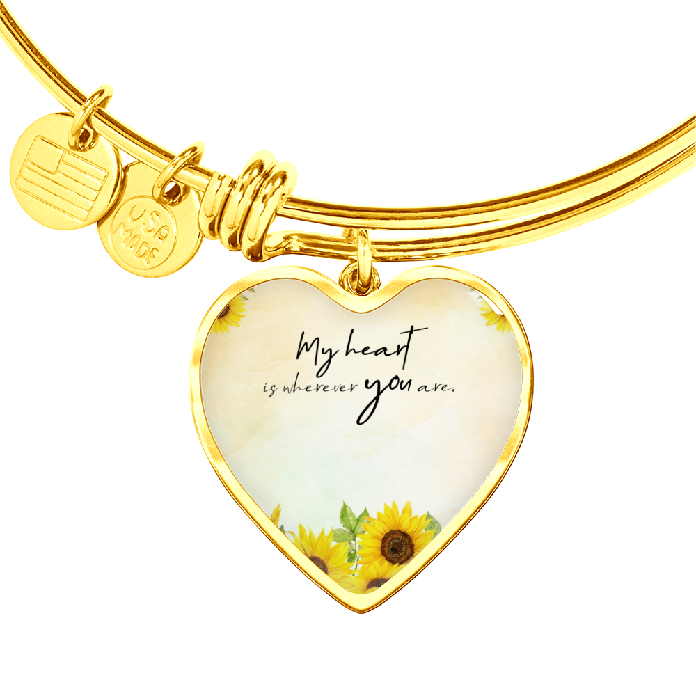 Personalized Heart Bangle Bracelet: Sunflower Love
