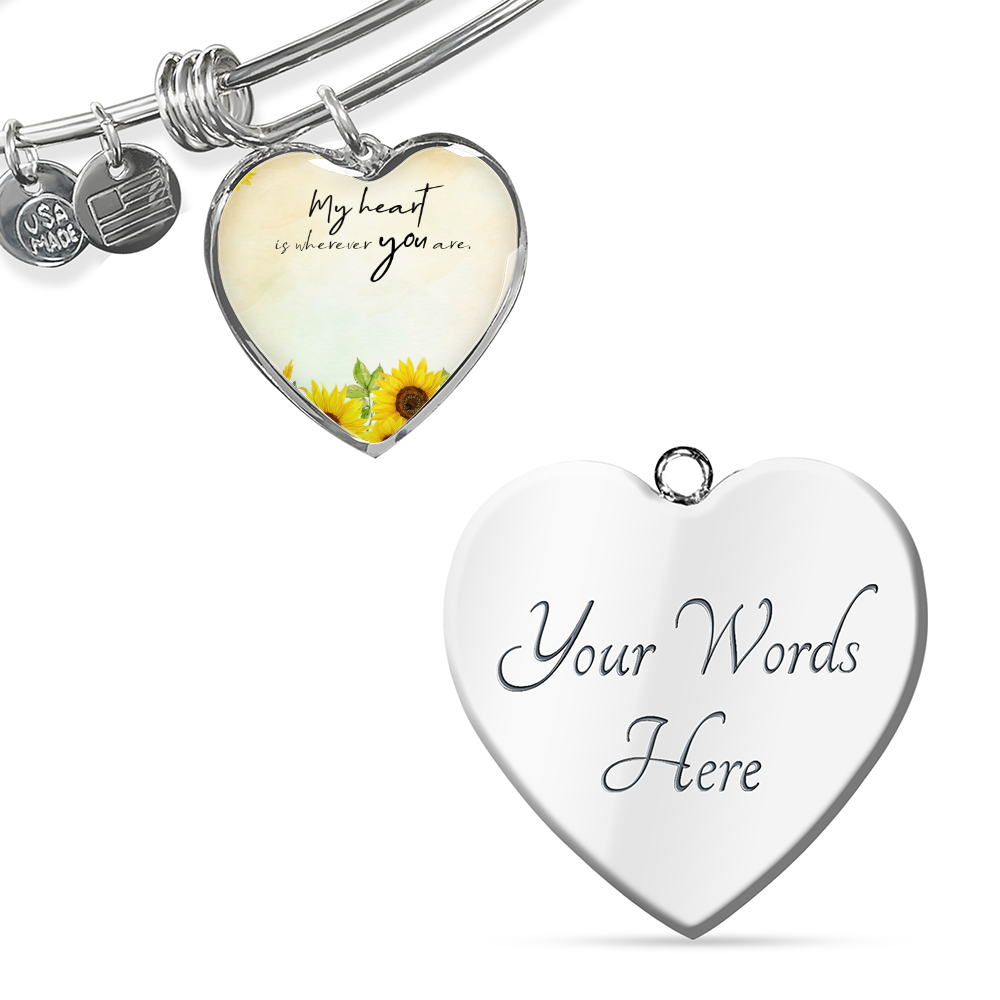 Personalized Heart Bangle Bracelet: Sunflower Love