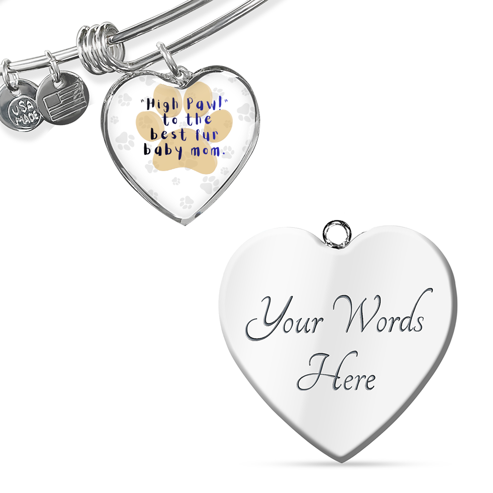 Personalized Heart Bangle Bracelet: High Paw Fur Baby