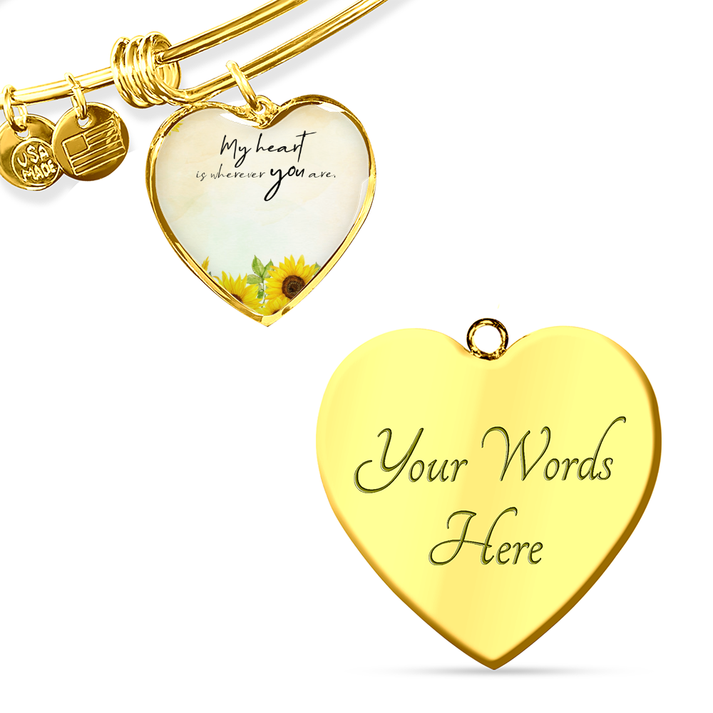 Personalized Heart Bangle Bracelet: Sunflower Love