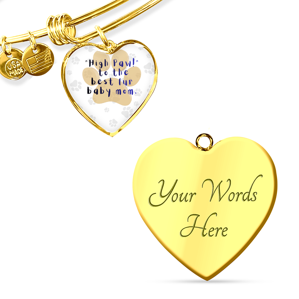 Personalized Heart Bangle Bracelet: High Paw Fur Baby