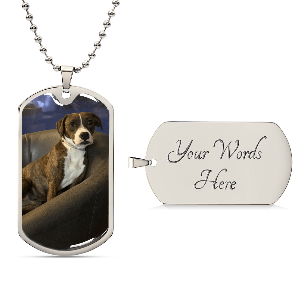 Personalized Luxury Dog Tag Necklace: Photo on front and special message on back