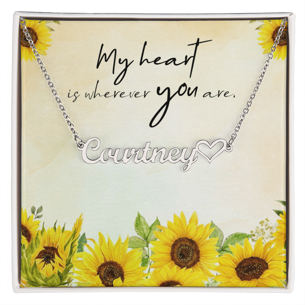 Personalized Heart Name Necklace: Sunflower Love