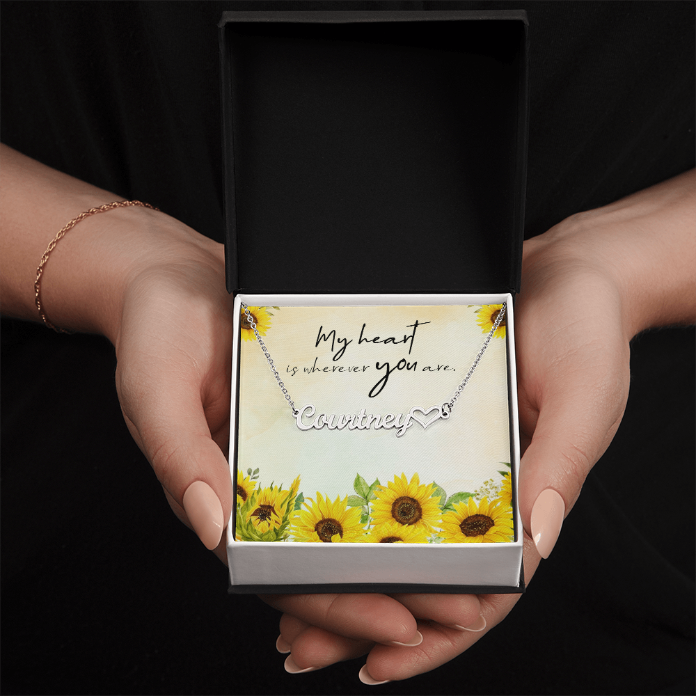 Personalized Heart Name Necklace: Sunflower Love