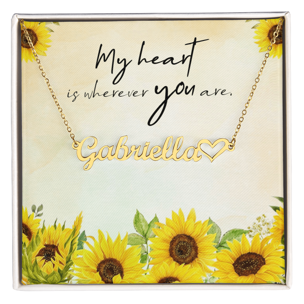 Personalized Heart Name Necklace: Sunflower Love