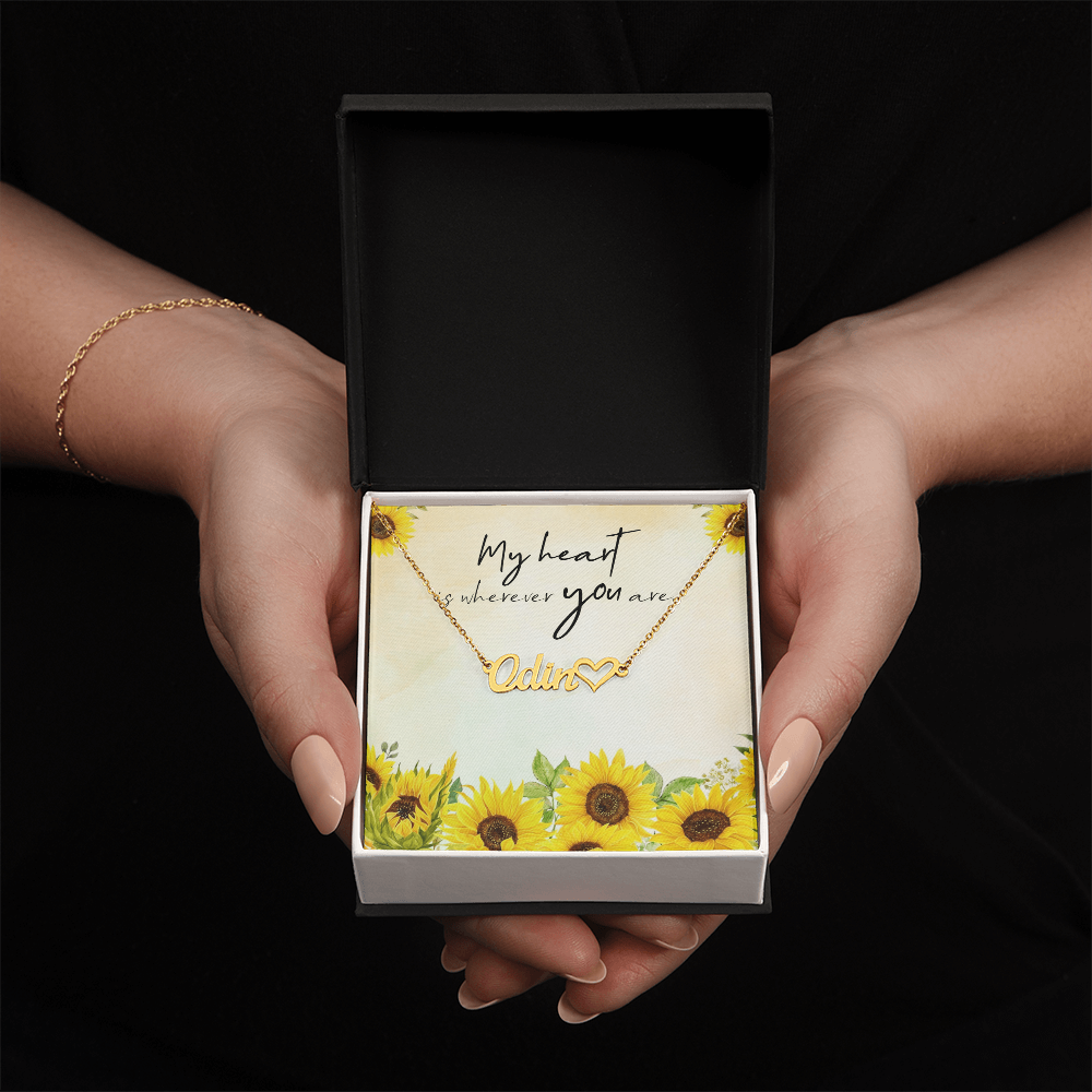 Personalized Heart Name Necklace: Sunflower Love