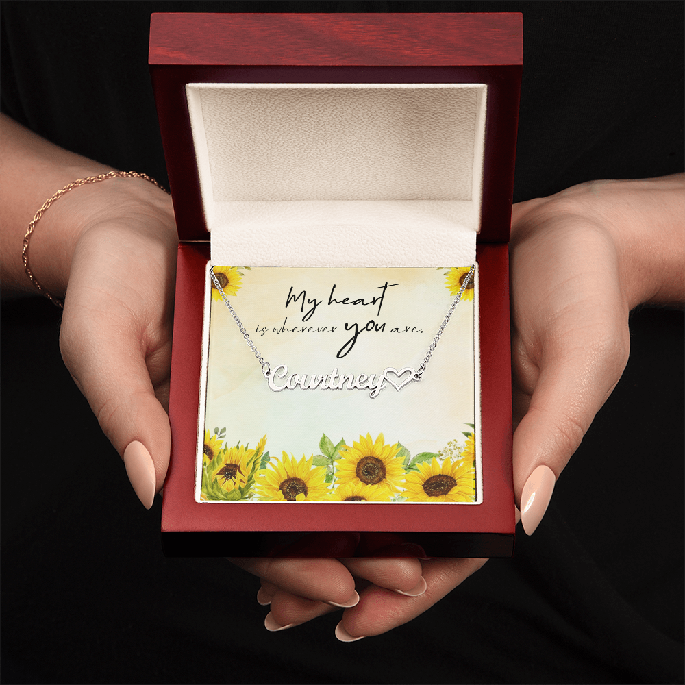 Personalized Heart Name Necklace: Sunflower Love