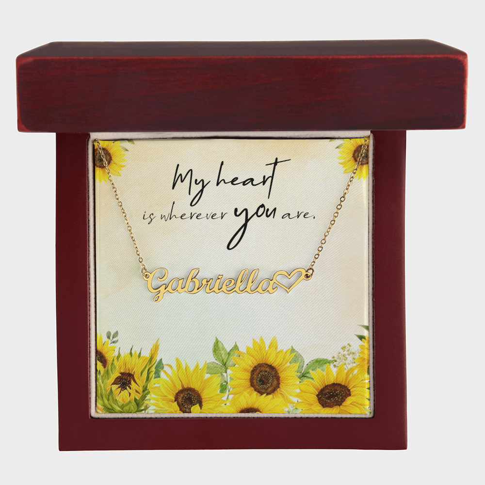 Personalized Heart Name Necklace: Sunflower Love