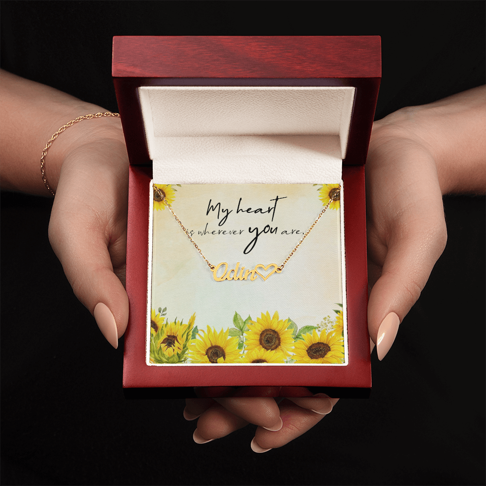Personalized Heart Name Necklace: Sunflower Love