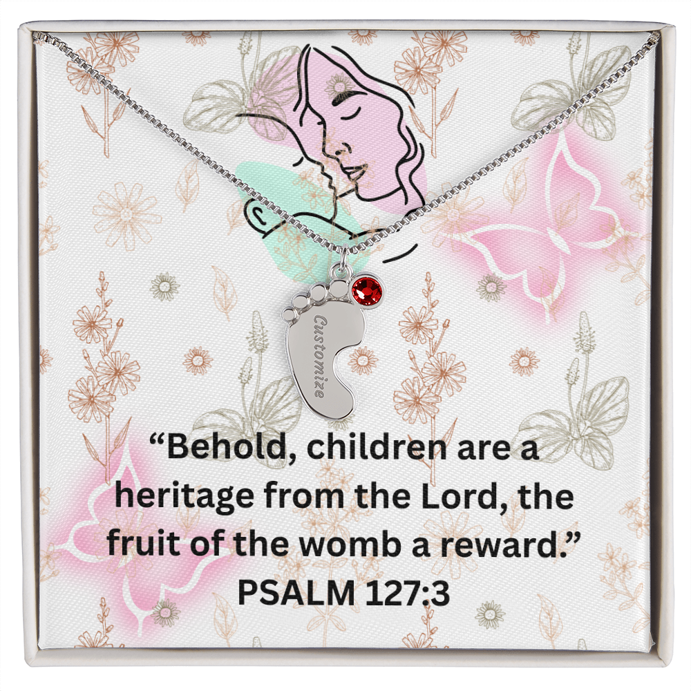 Personalized Baby Feet with Birthstone Necklace: PSALM 127:3