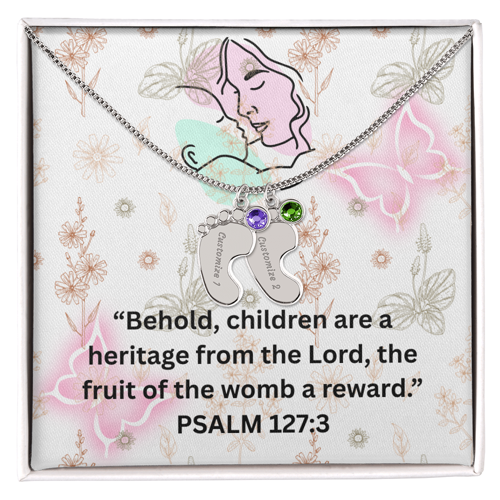 Personalized Baby Feet with Birthstone Necklace: PSALM 127:3