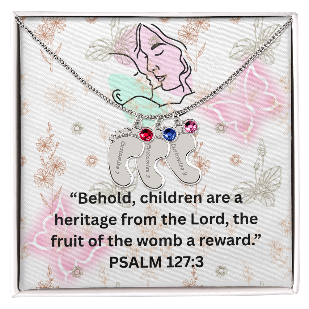 Personalized Baby Feet with Birthstone Necklace: PSALM 127:3