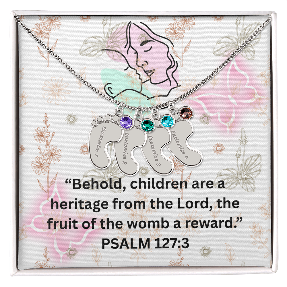 Personalized Baby Feet with Birthstone Necklace: PSALM 127:3