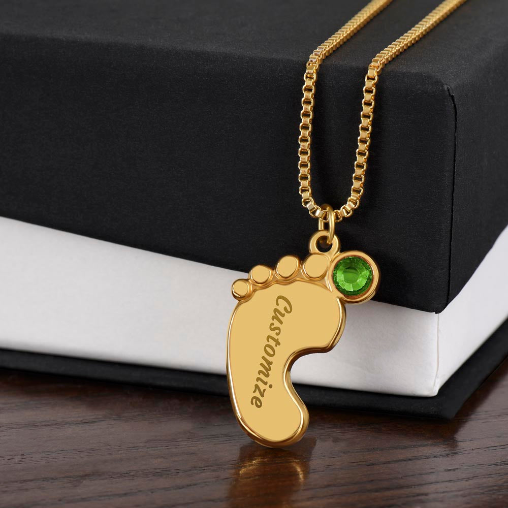 Personalized Baby Feet with Birthstone Necklace: PSALM 127:3