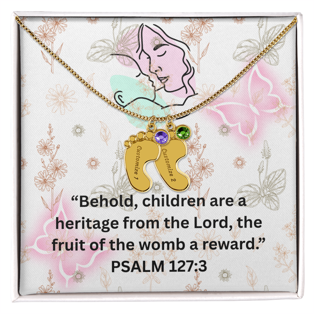 Personalized Baby Feet with Birthstone Necklace: PSALM 127:3