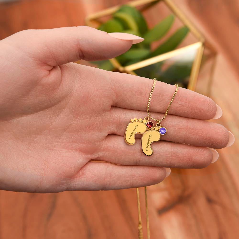 Personalized Baby Feet with Birthstone Necklace: PSALM 127:3