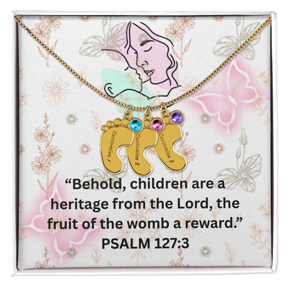 Personalized Baby Feet with Birthstone Necklace: PSALM 127:3