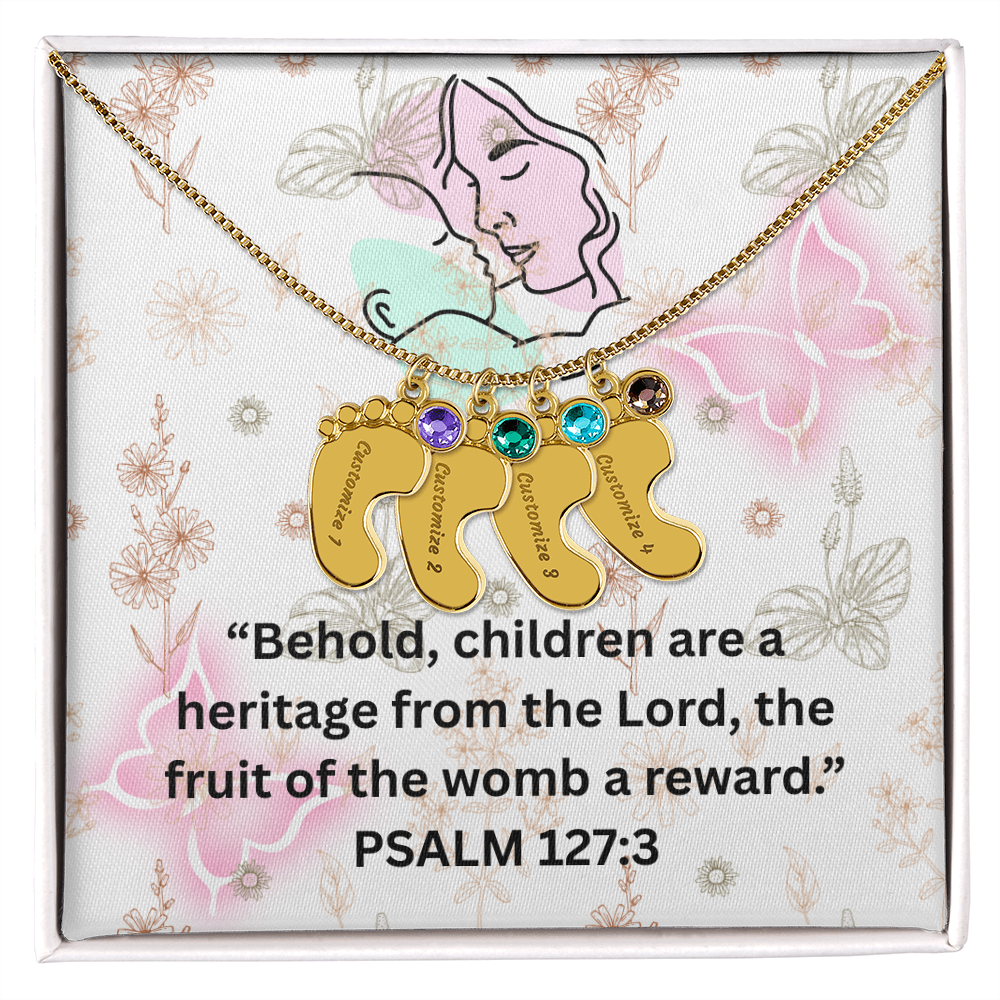 Personalized Baby Feet with Birthstone Necklace: PSALM 127:3