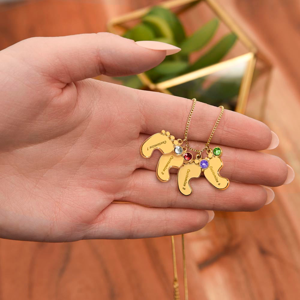 Personalized Baby Feet with Birthstone Necklace: PSALM 127:3