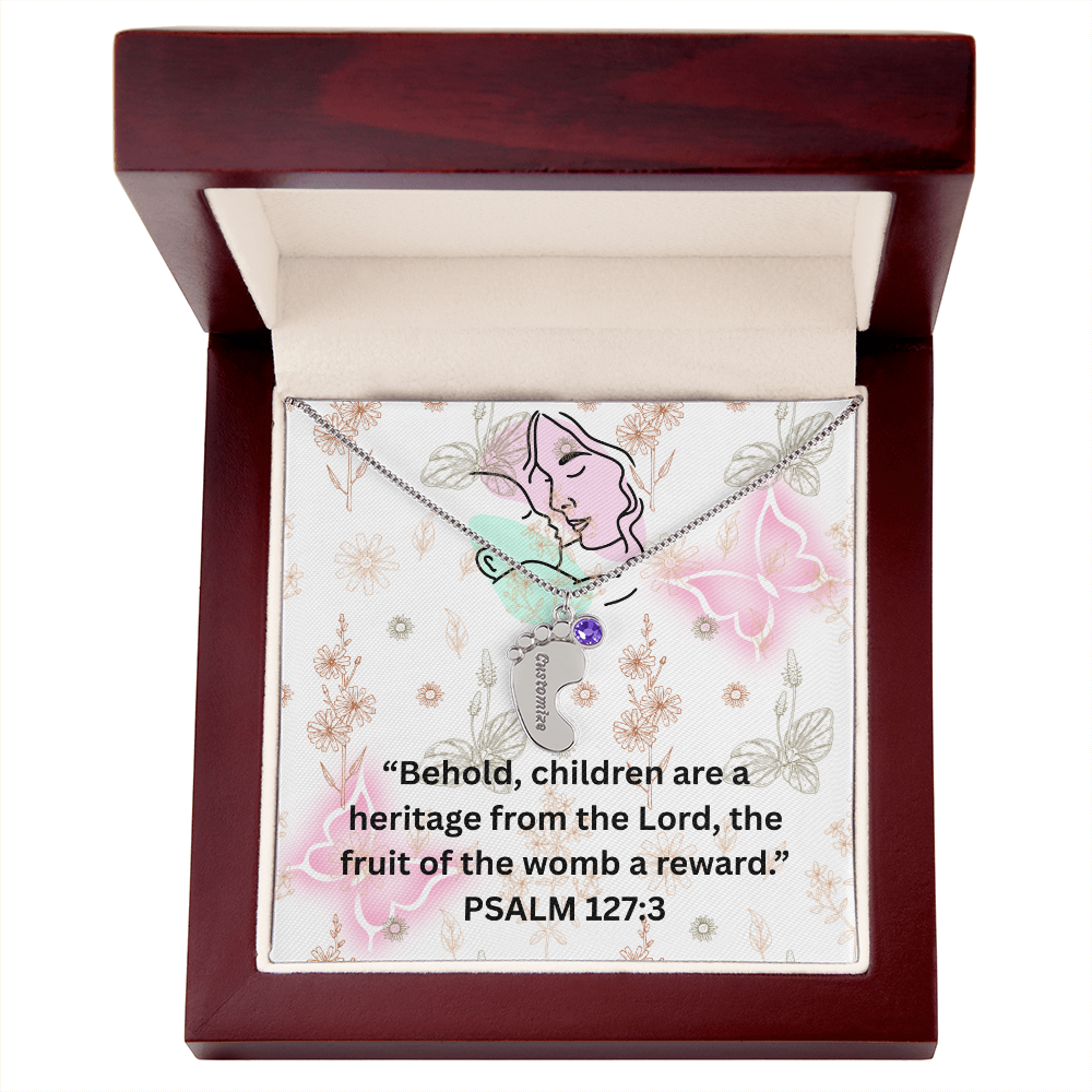 Personalized Baby Feet with Birthstone Necklace: PSALM 127:3