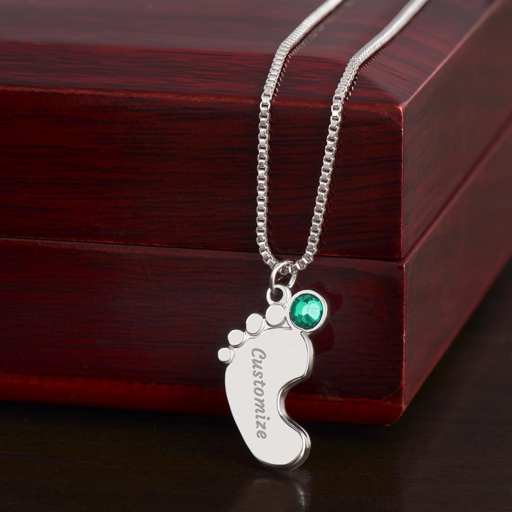 Personalized Baby Feet with Birthstone Necklace: PSALM 127:3