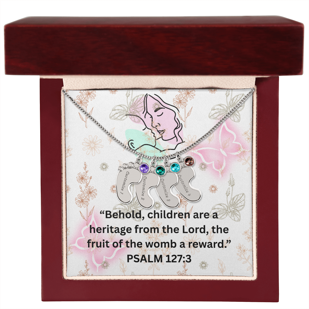 Personalized Baby Feet with Birthstone Necklace: PSALM 127:3
