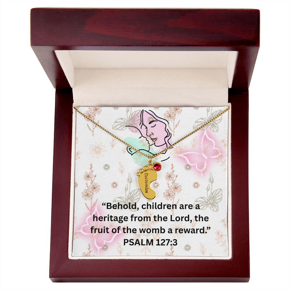 Personalized Baby Feet with Birthstone Necklace: PSALM 127:3