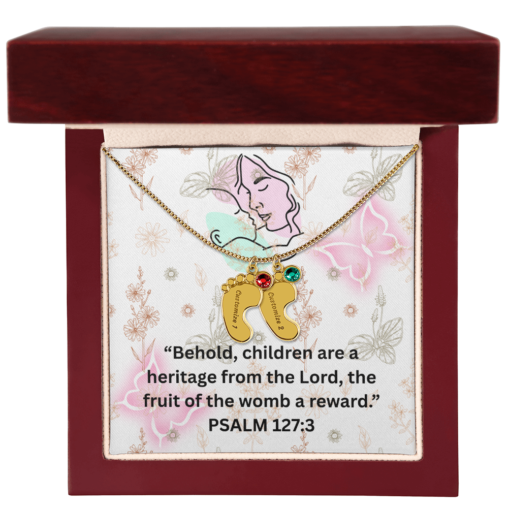 Personalized Baby Feet with Birthstone Necklace: PSALM 127:3