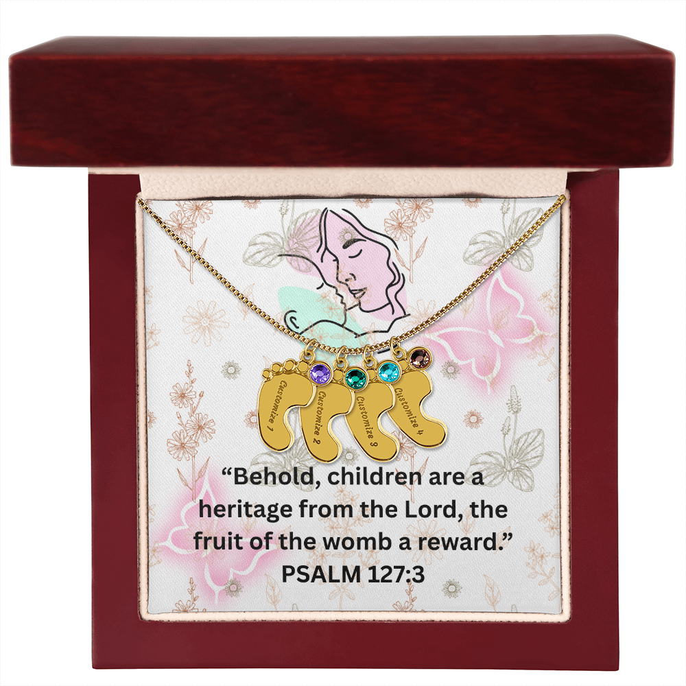 Personalized Baby Feet with Birthstone Necklace: PSALM 127:3