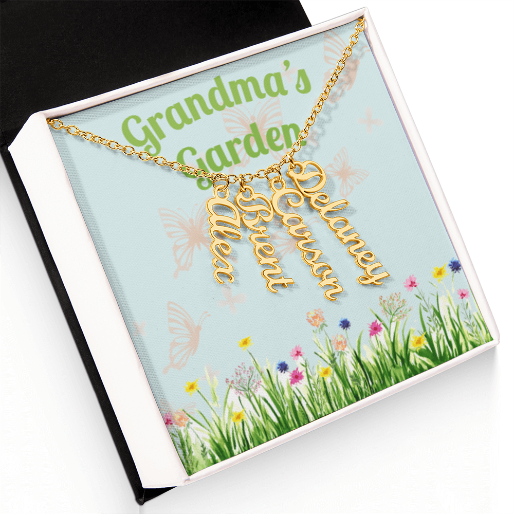 Personalized Multi Name Vertical Necklace: A Grandma's Garden of Love Bugs