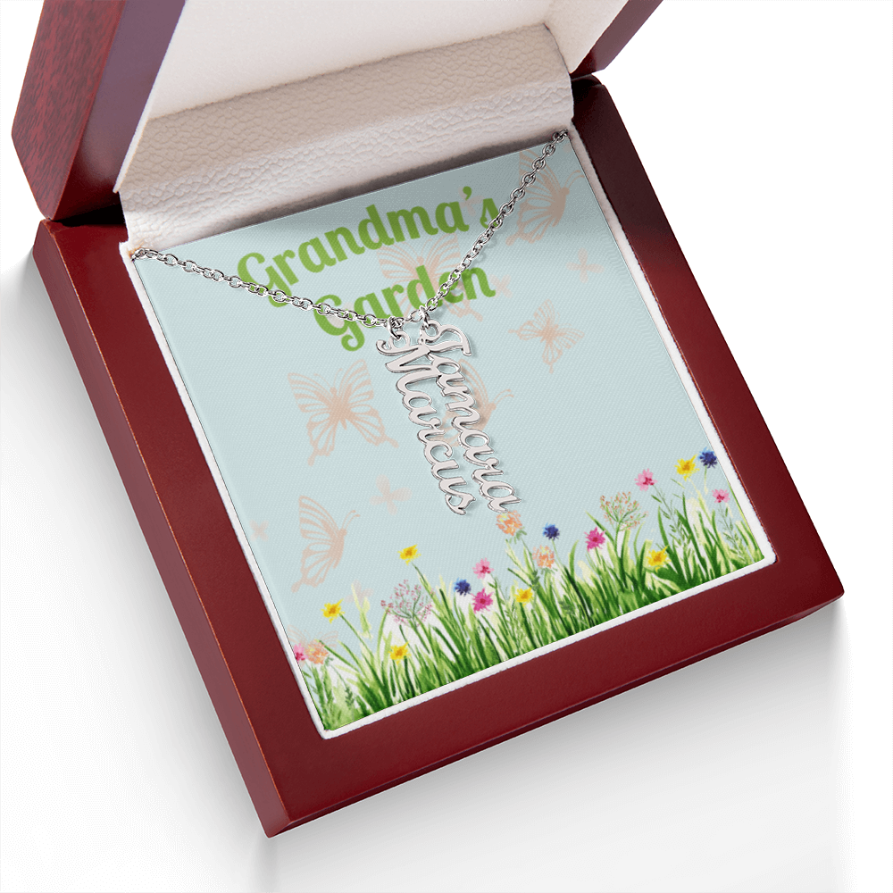 Personalized Multi Name Vertical Necklace: A Grandma's Garden of Love Bugs