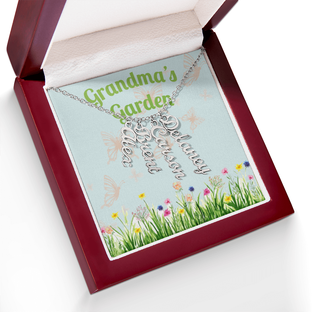 Personalized Multi Name Vertical Necklace: A Grandma's Garden of Love Bugs