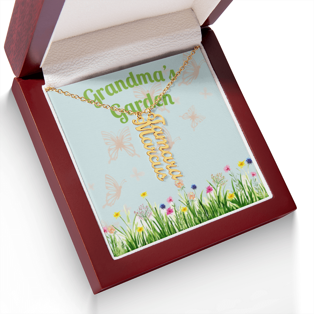 Personalized Multi Name Vertical Necklace: A Grandma's Garden of Love Bugs