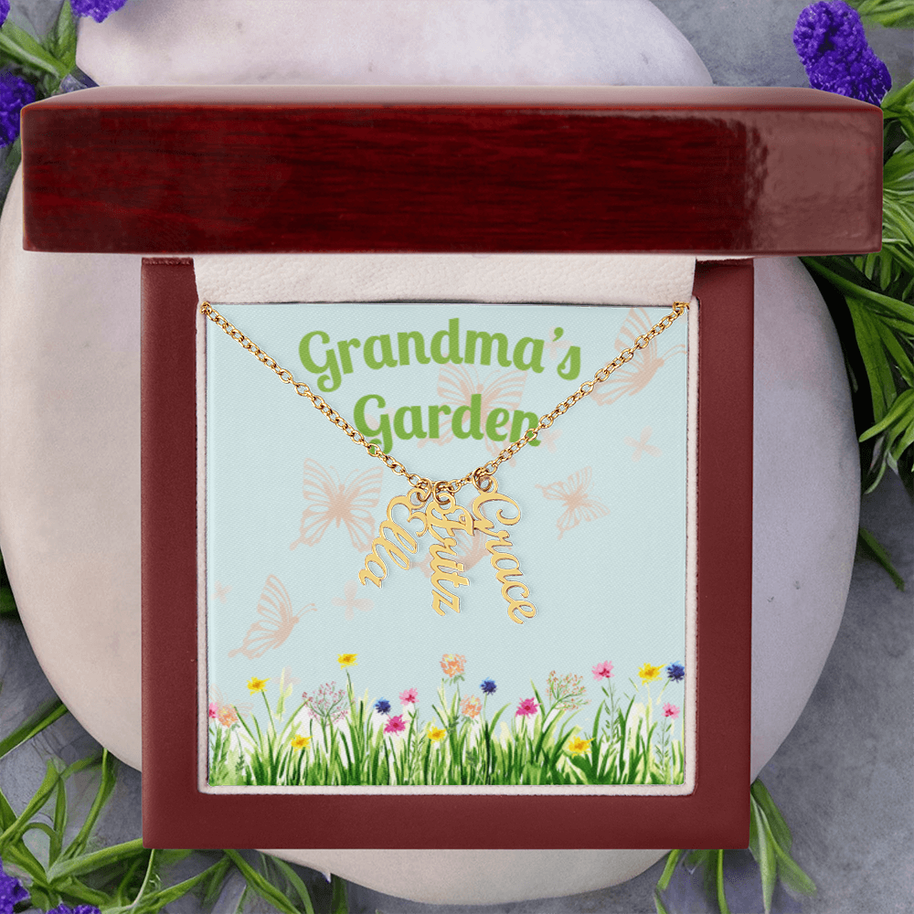 Personalized Multi Name Vertical Necklace: A Grandma's Garden of Love Bugs