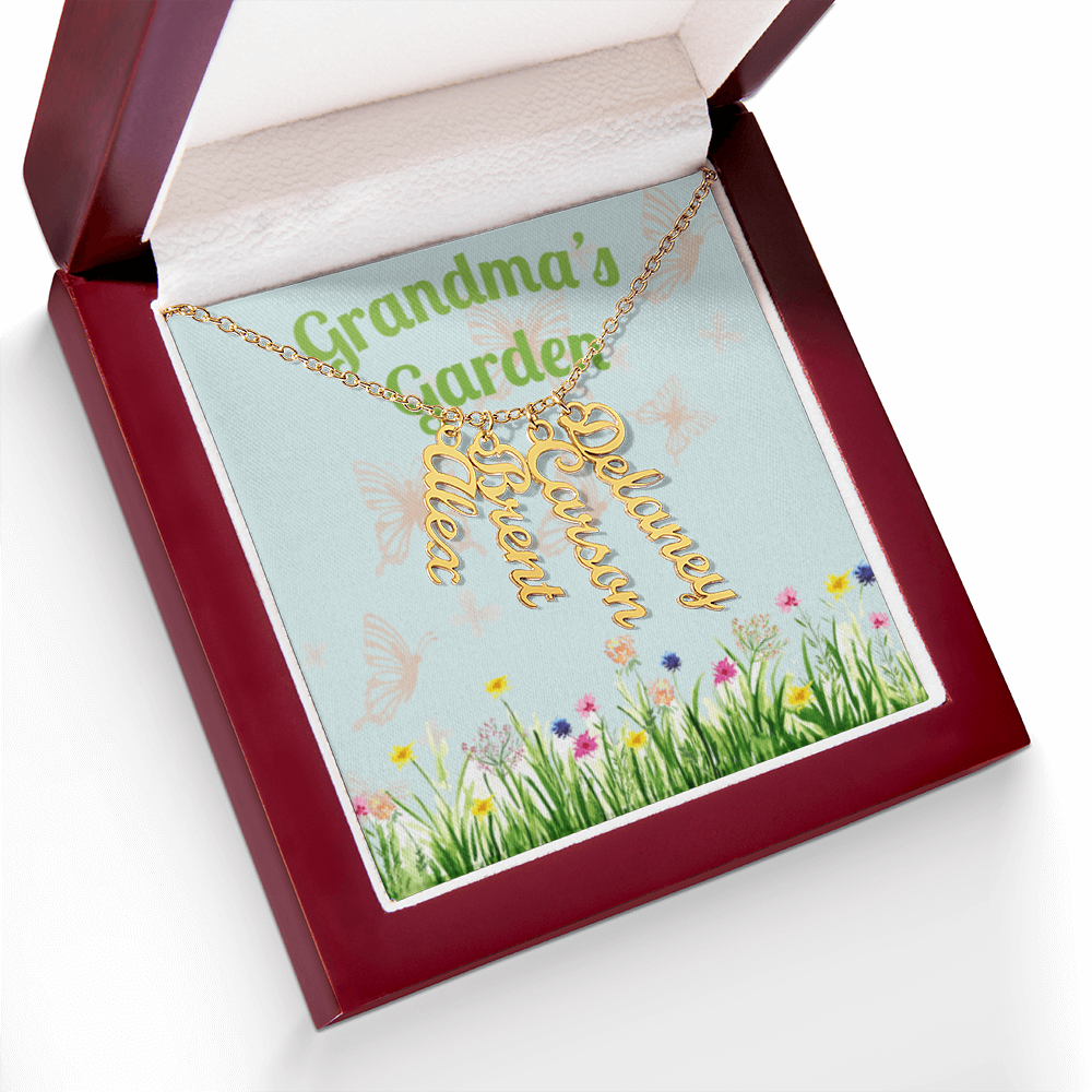Personalized Multi Name Vertical Necklace: A Grandma's Garden of Love Bugs