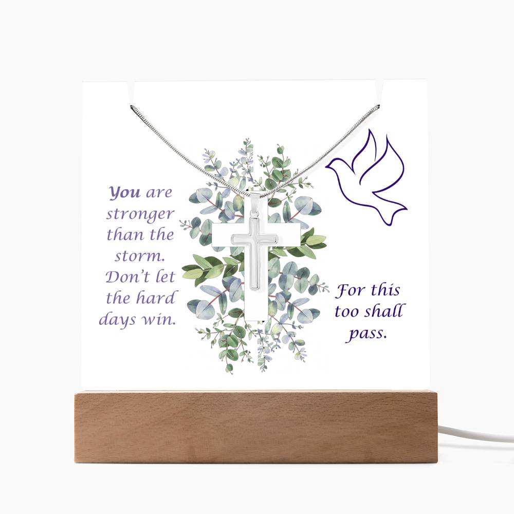 Clear Acrylic Plaque with dark letters Cross Necklace Bundle