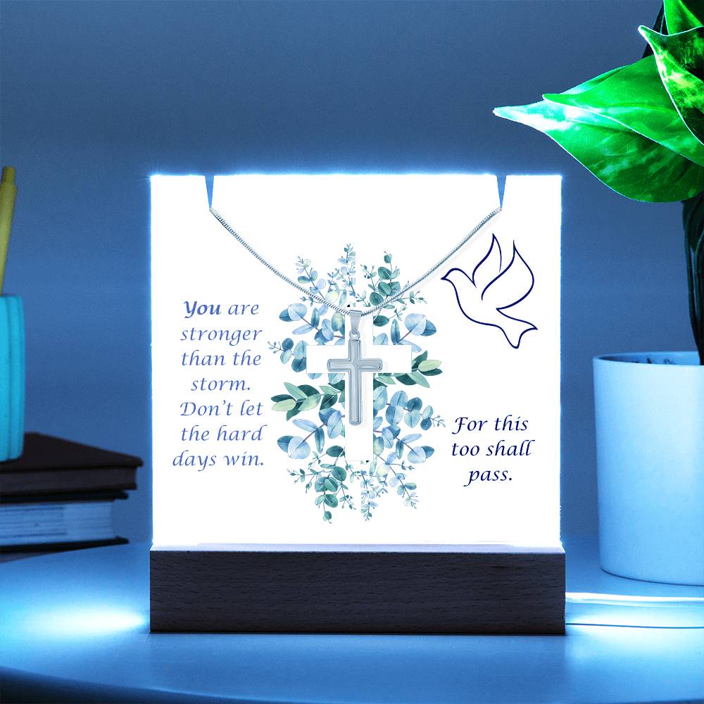 Clear Acrylic Plaque with dark letters Cross Necklace Bundle