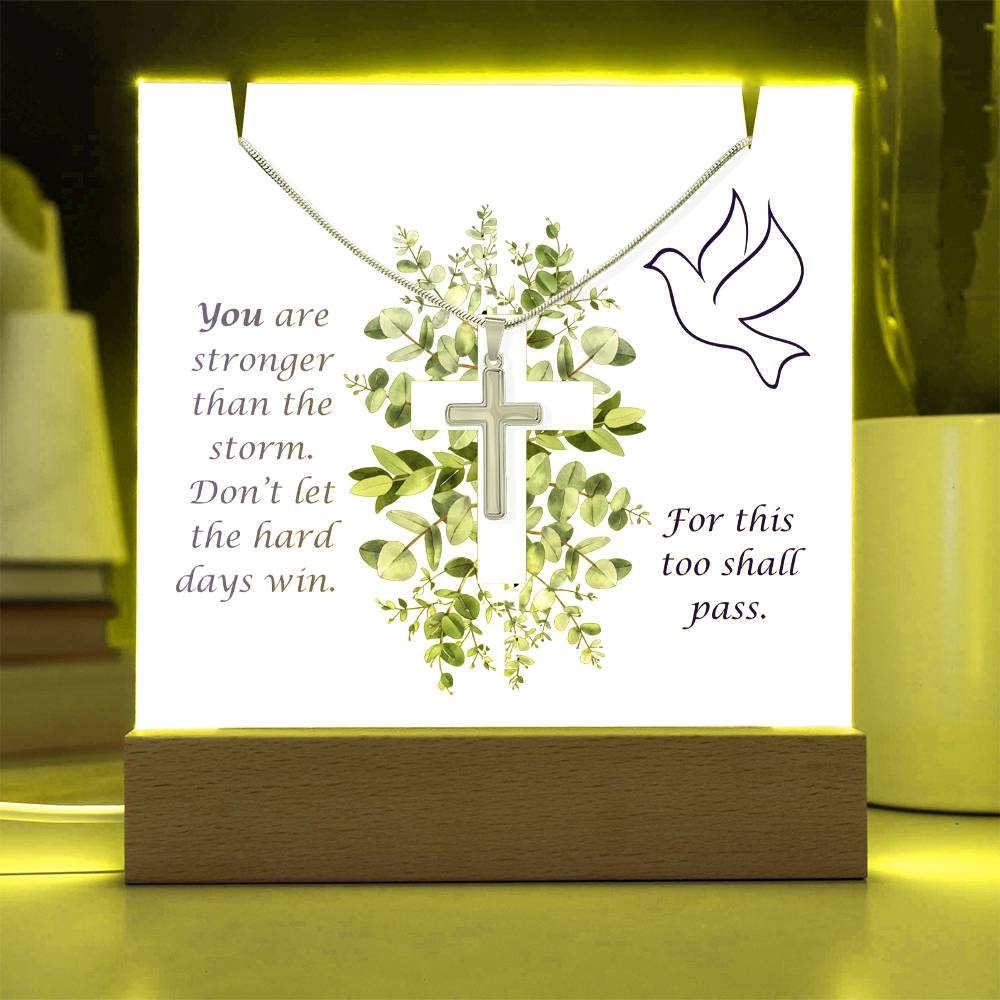 Clear Acrylic Plaque with dark letters Cross Necklace Bundle