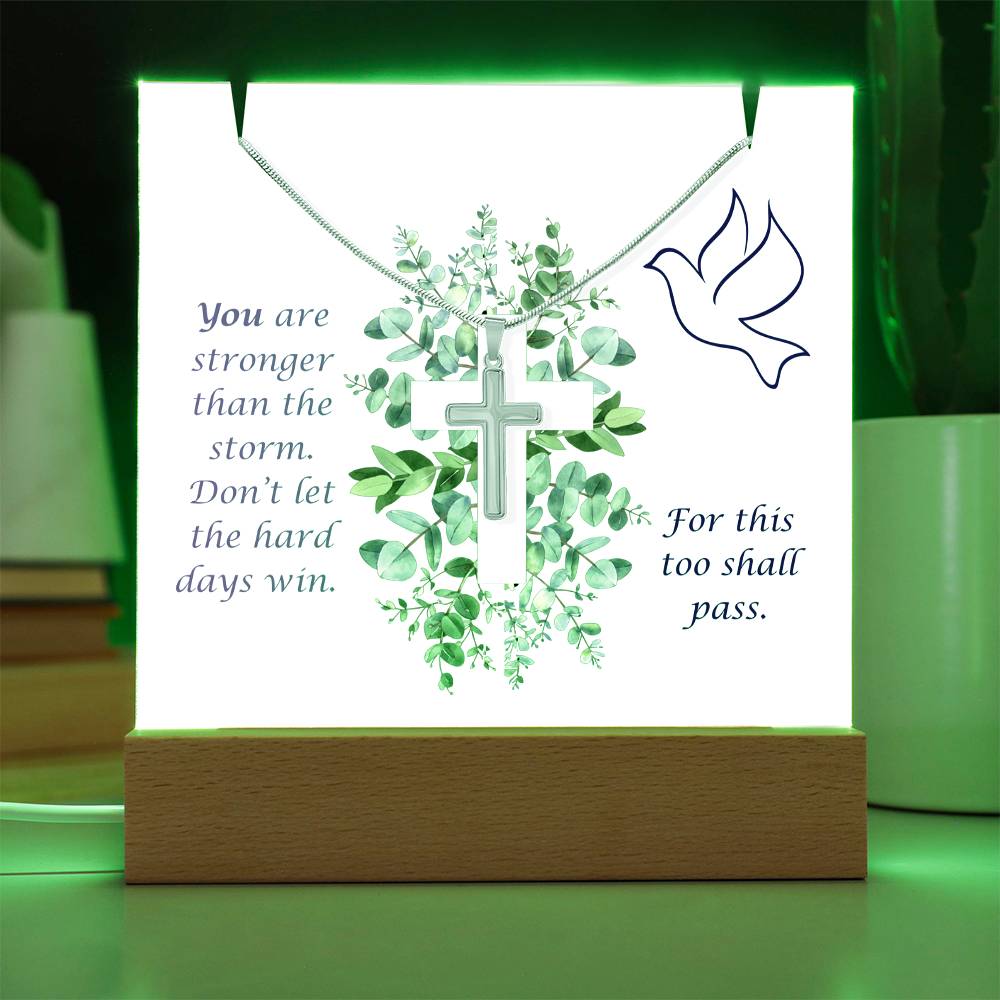 Clear Acrylic Plaque with dark letters Cross Necklace Bundle