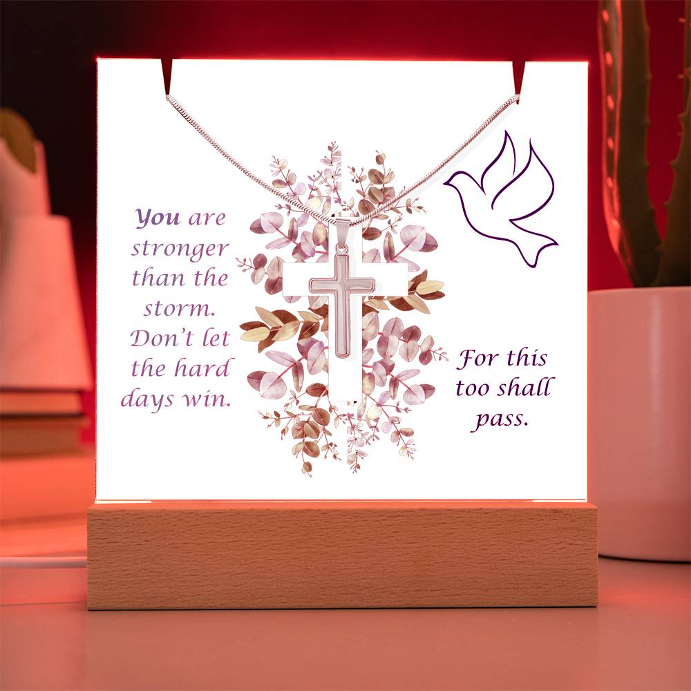 Clear Acrylic Plaque with dark letters Cross Necklace Bundle