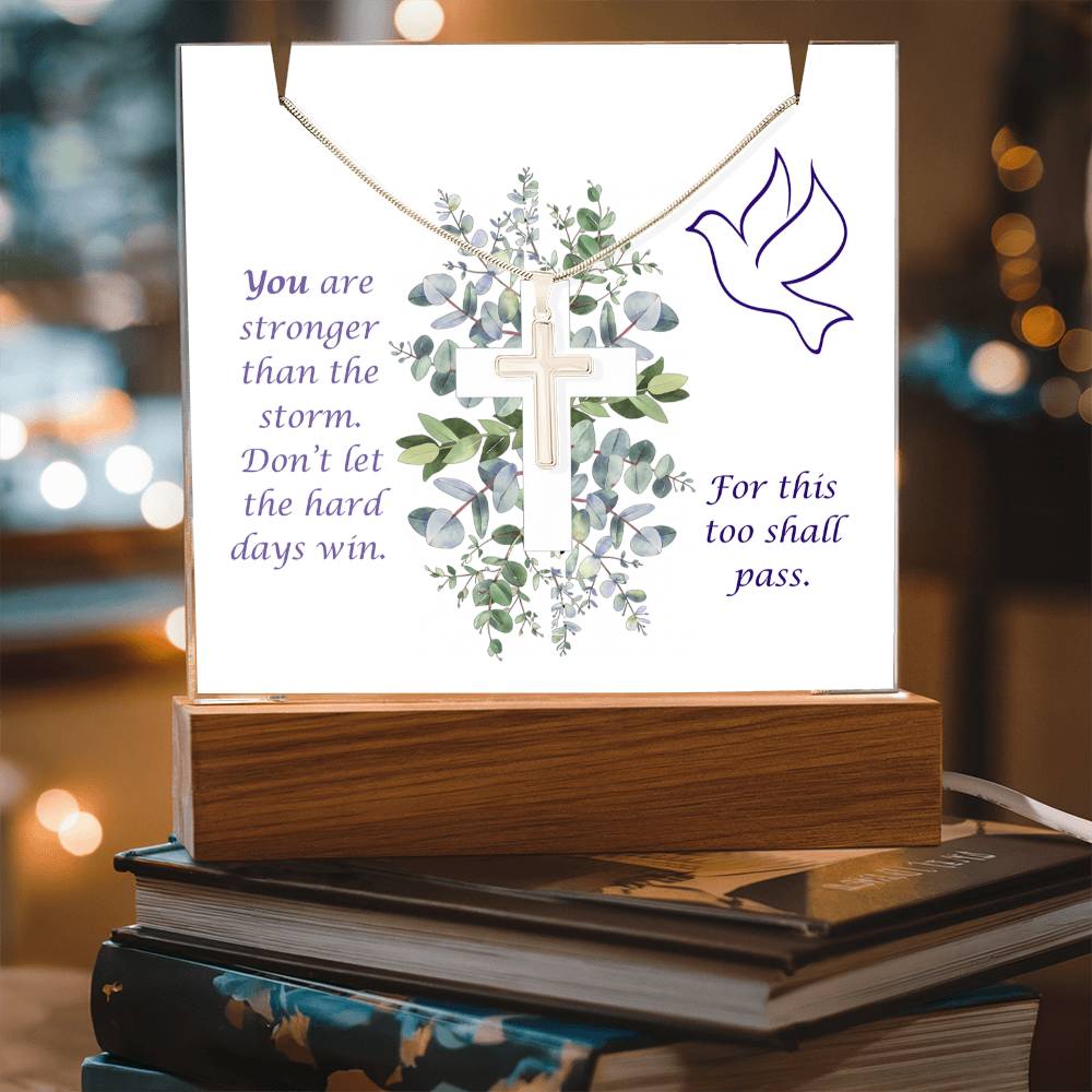 Clear Acrylic Plaque with dark letters Cross Necklace Bundle
