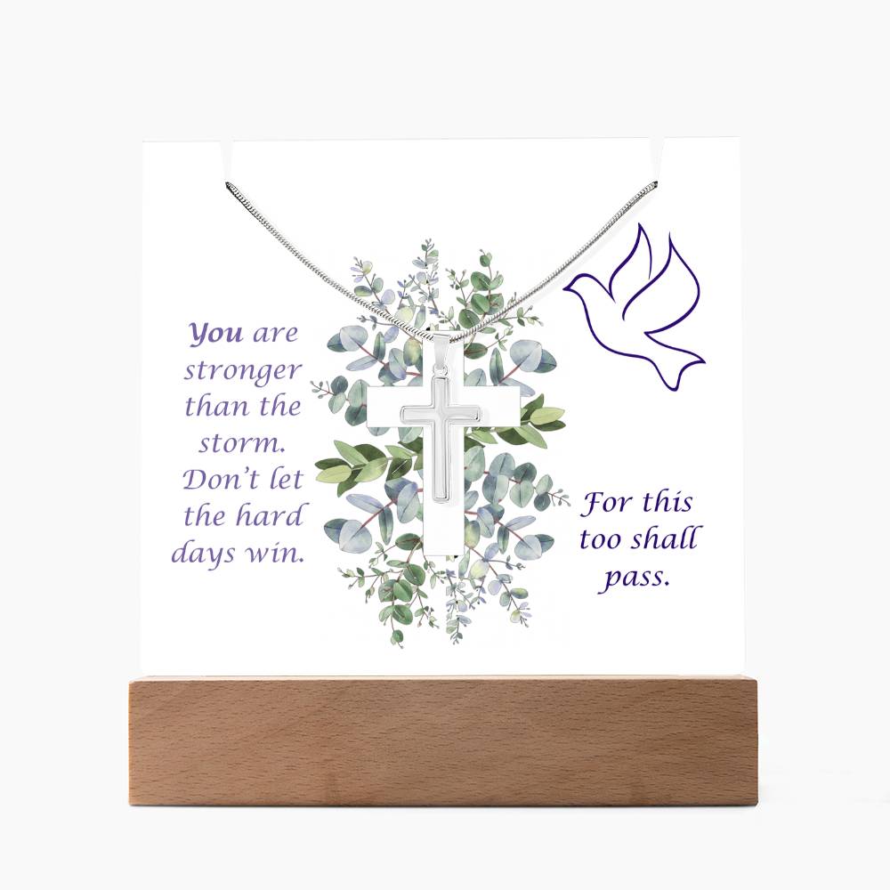 Clear Acrylic Plaque with dark letters Cross Necklace Bundle