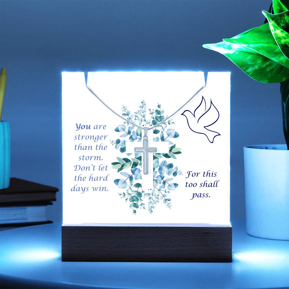 Clear Acrylic Plaque with dark letters Cross Necklace Bundle