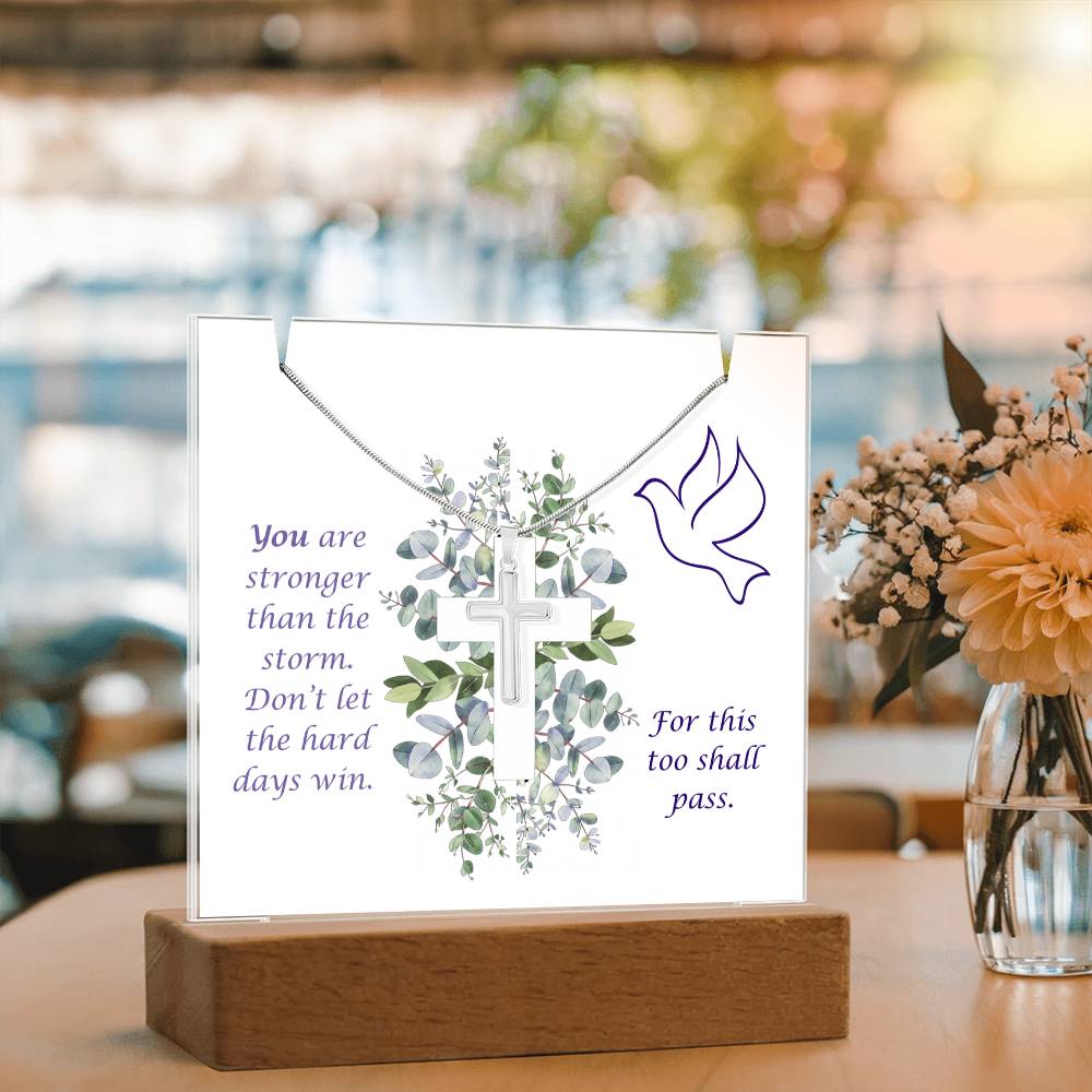 Clear Acrylic Plaque with dark letters Cross Necklace Bundle