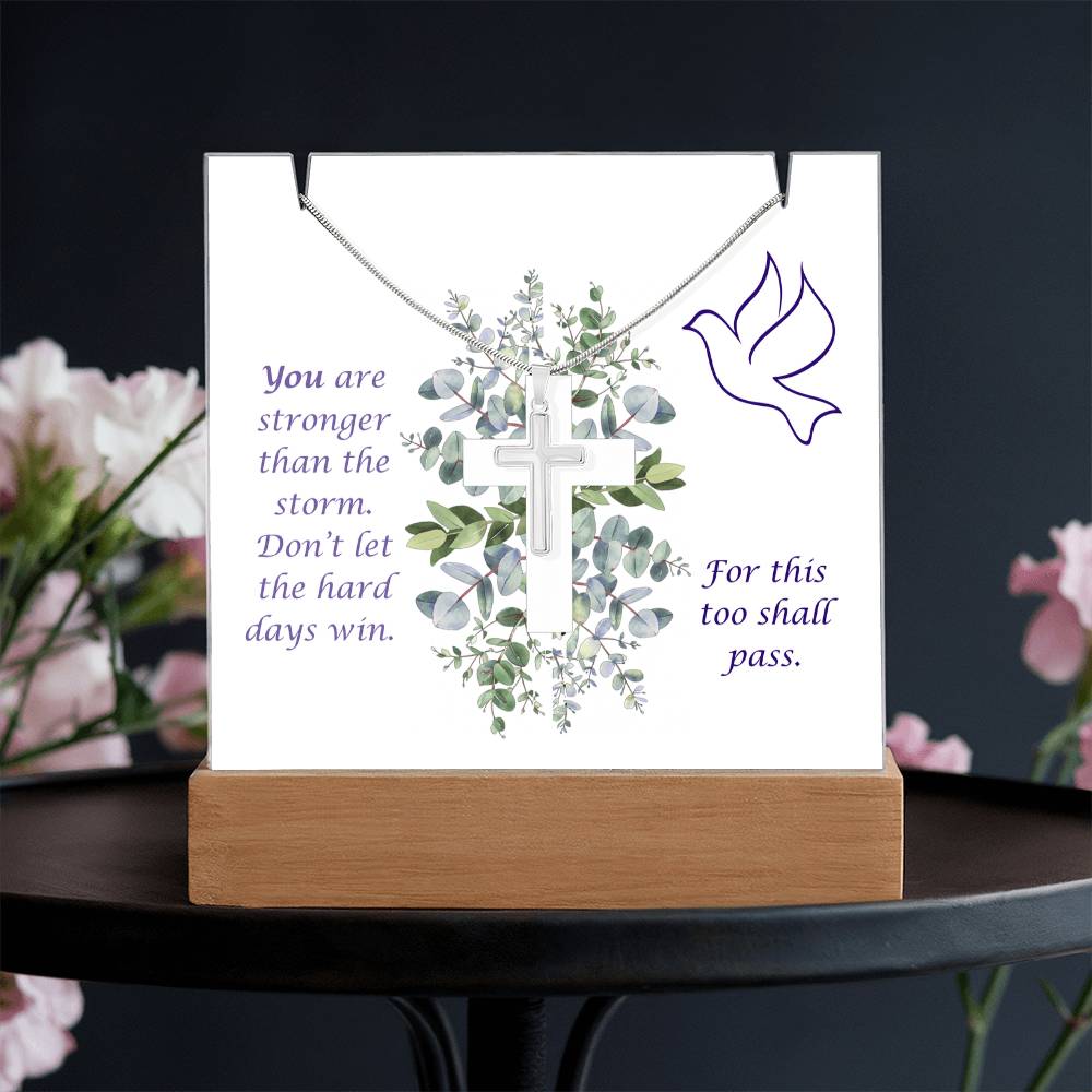 Clear Acrylic Plaque with dark letters Cross Necklace Bundle