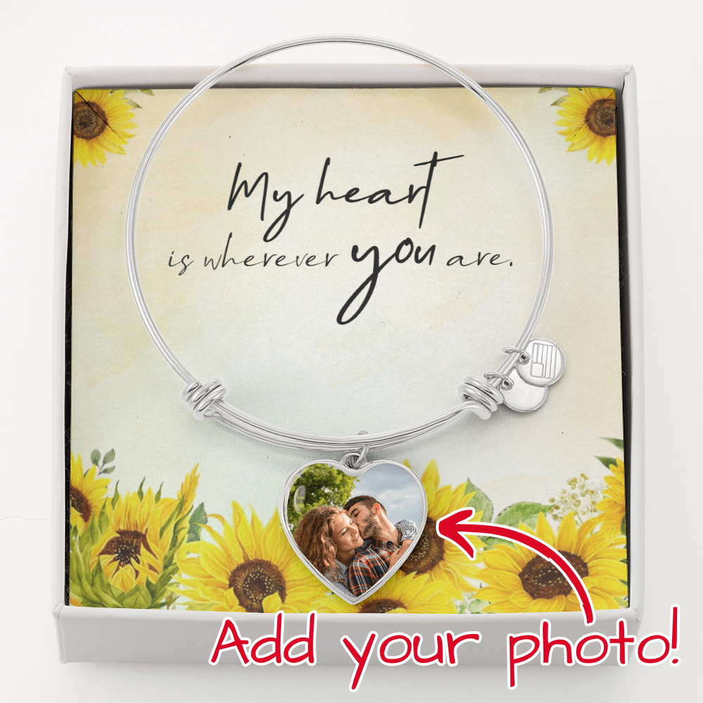 Personalized Heart Bangle Bracelet: Sunflower Love